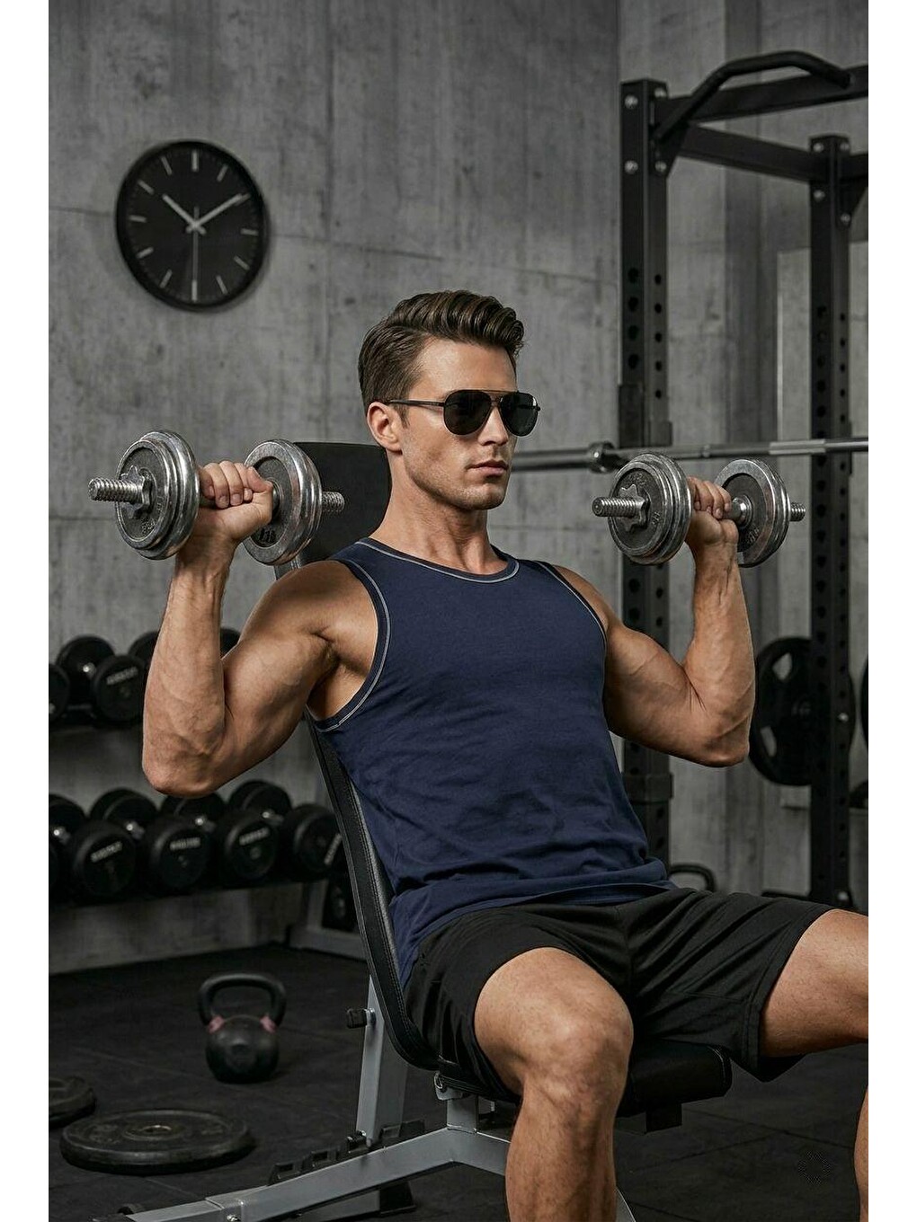 Lacivert Biye Detaylı Bisiklet Yaka Erkek Atlet - Fitness ve Günlük Stil-1