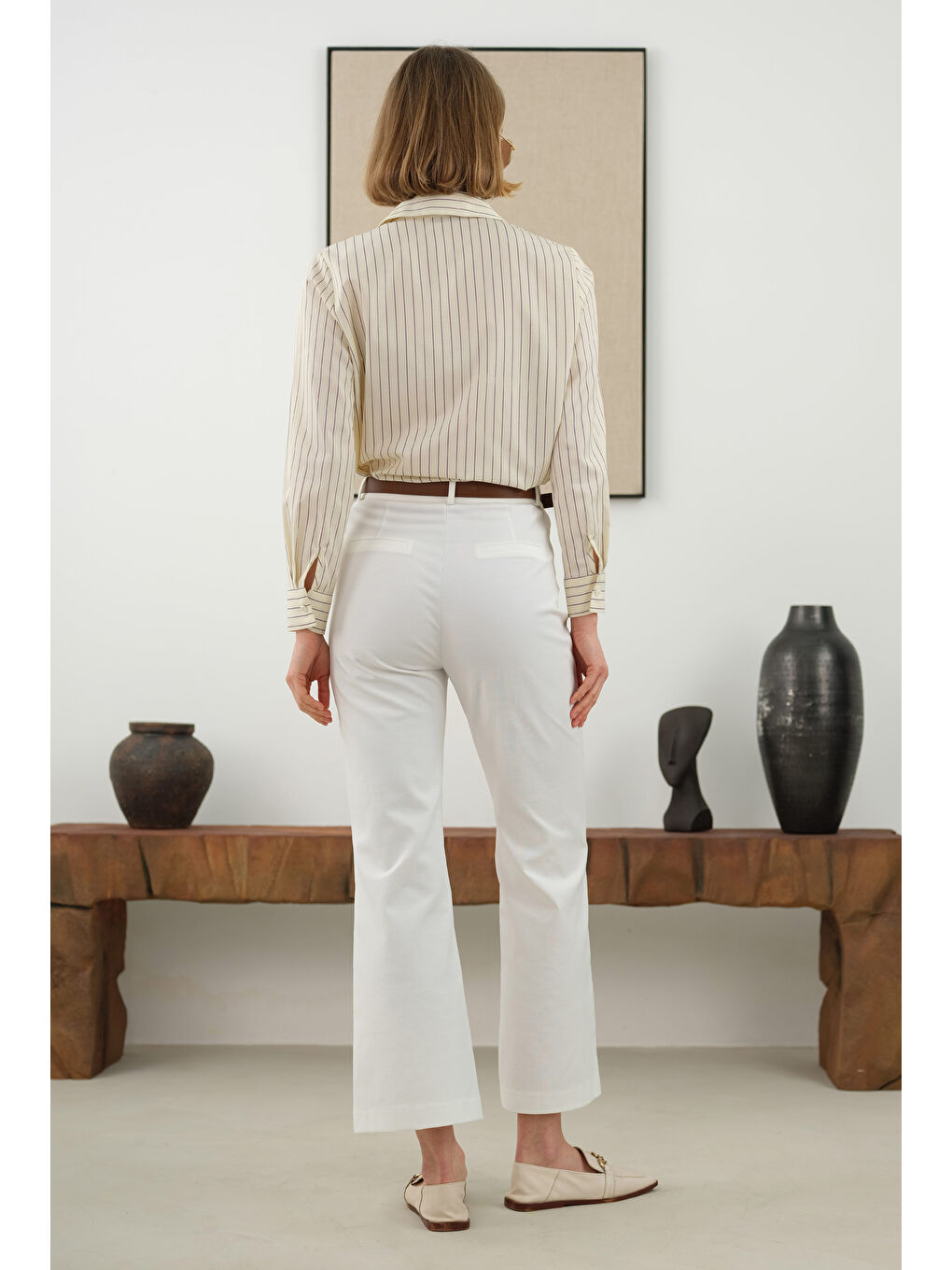 Çizgili Fit Gömlek Soft Sarı-3