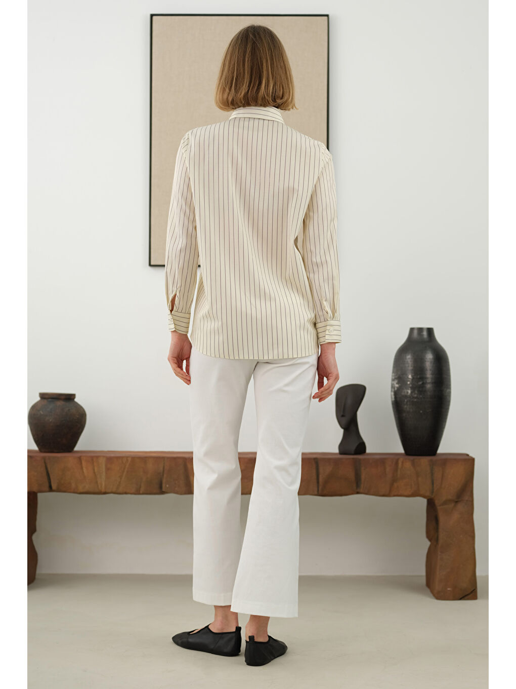 Çizgili Fit Gömlek Soft Sarı-4