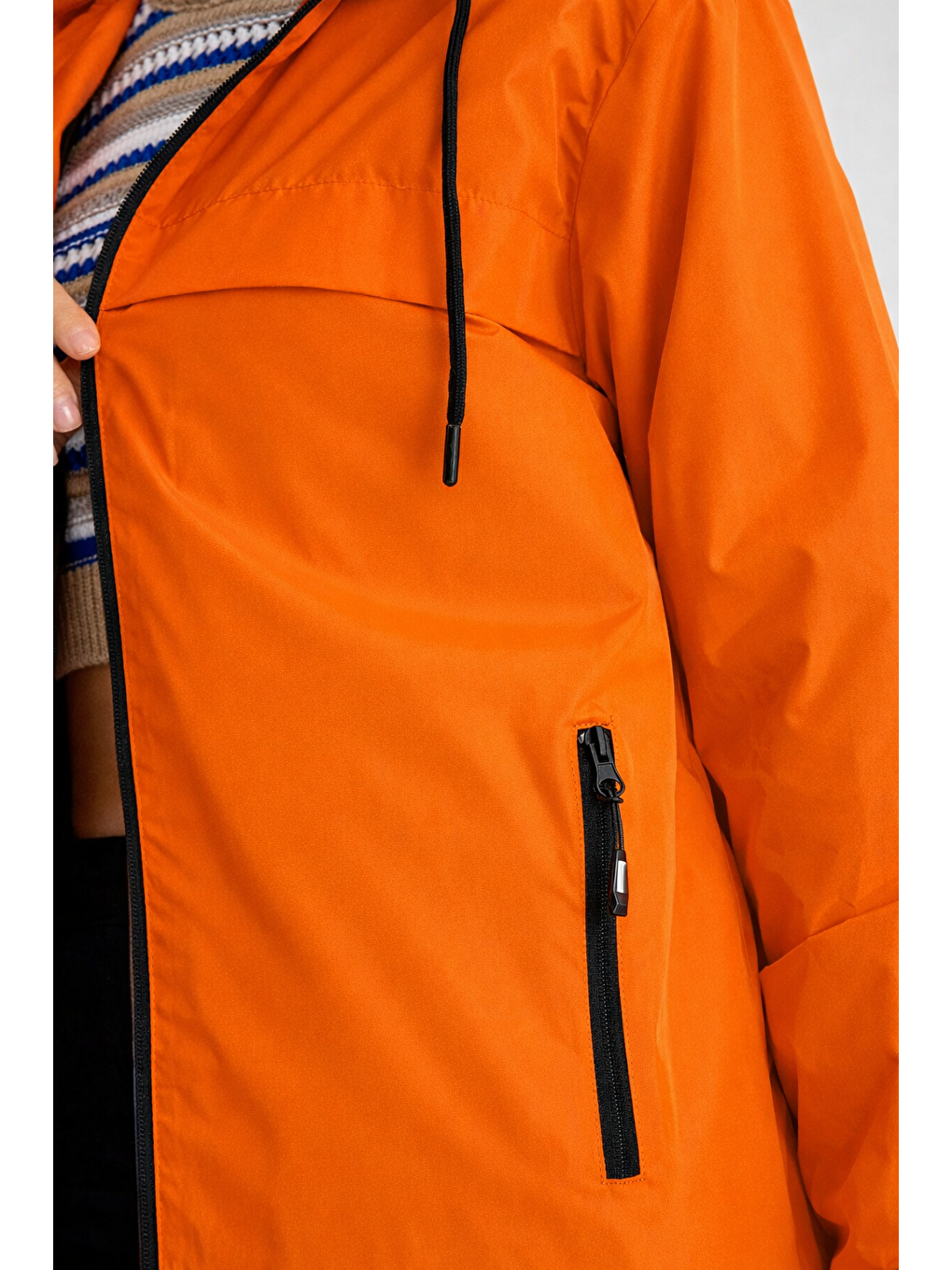 Turuncu Kadın Içi Astarlı Suya Dayanıklı Kapüşonlu Yağmurluk-3