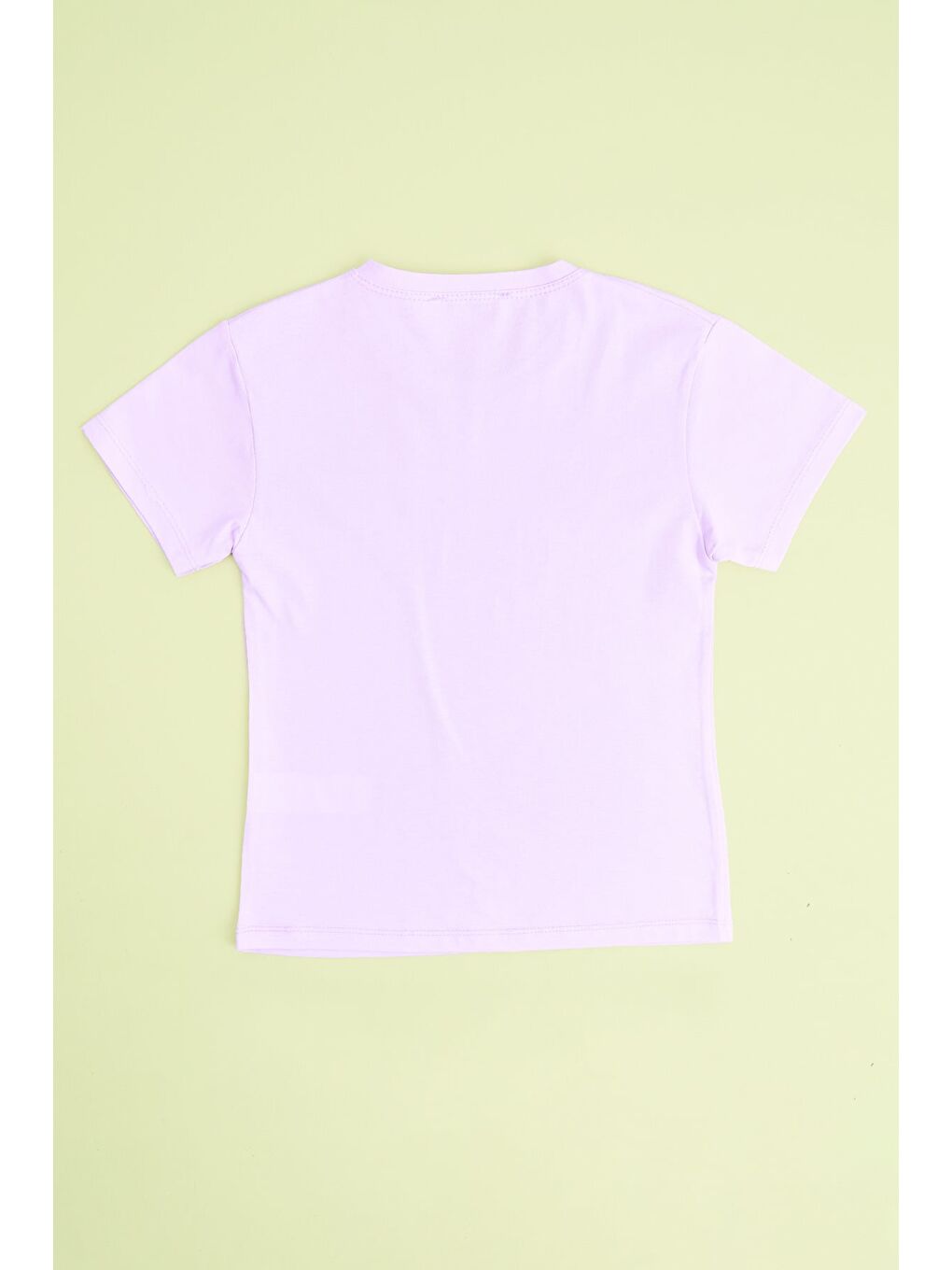 Lila Kalp Baskılı Bisiklet Yaka Kız Çocuk Tişört-1