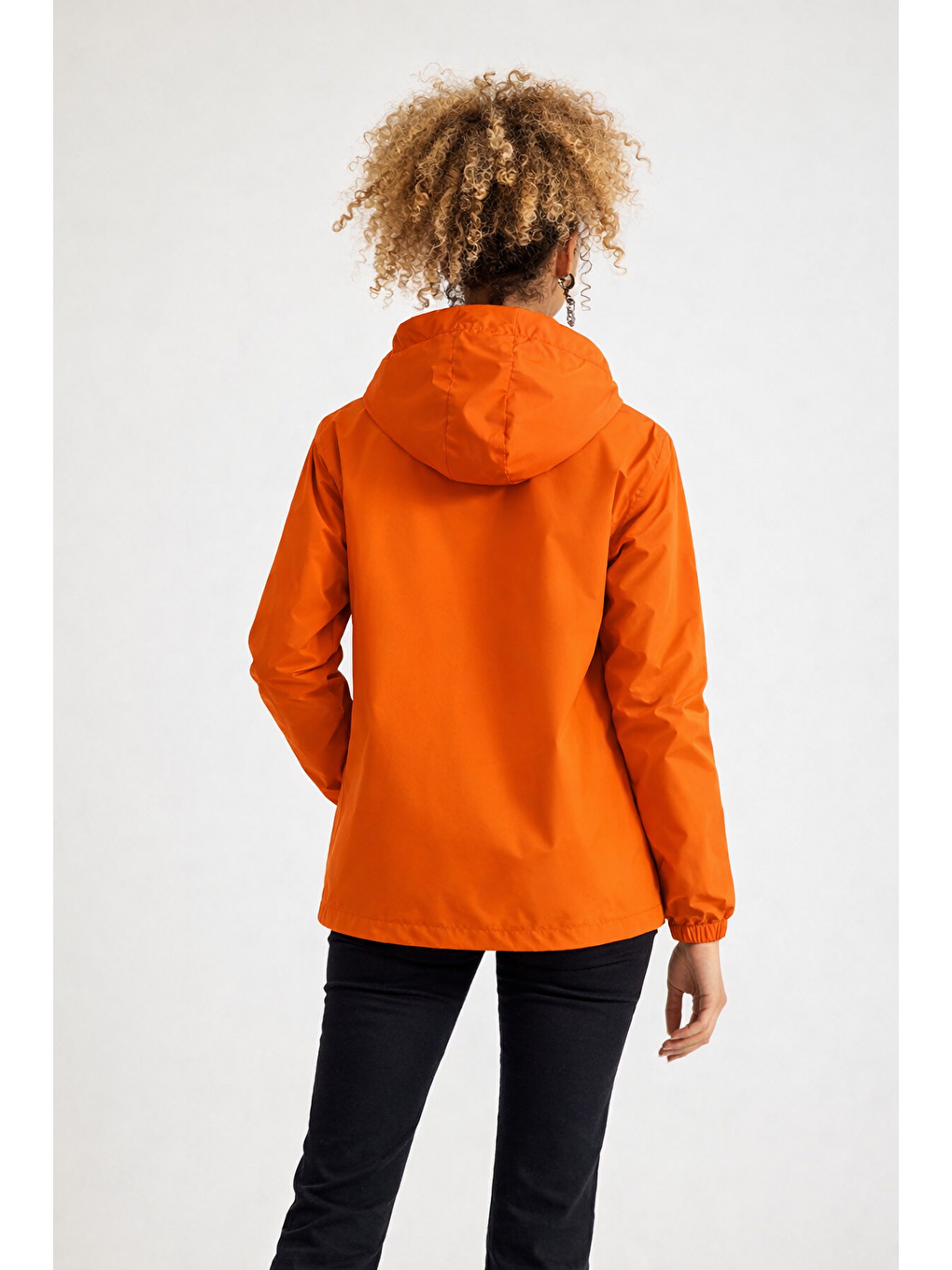 Turuncu Kadın Içi Astarlı Suya Dayanıklı Kapüşonlu Yağmurluk-4