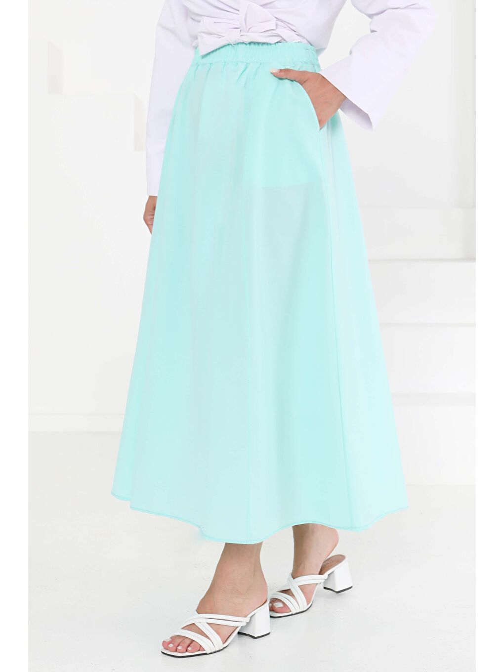 Turkuaz Cepli Keten Etek Su Yeşili - 27294
