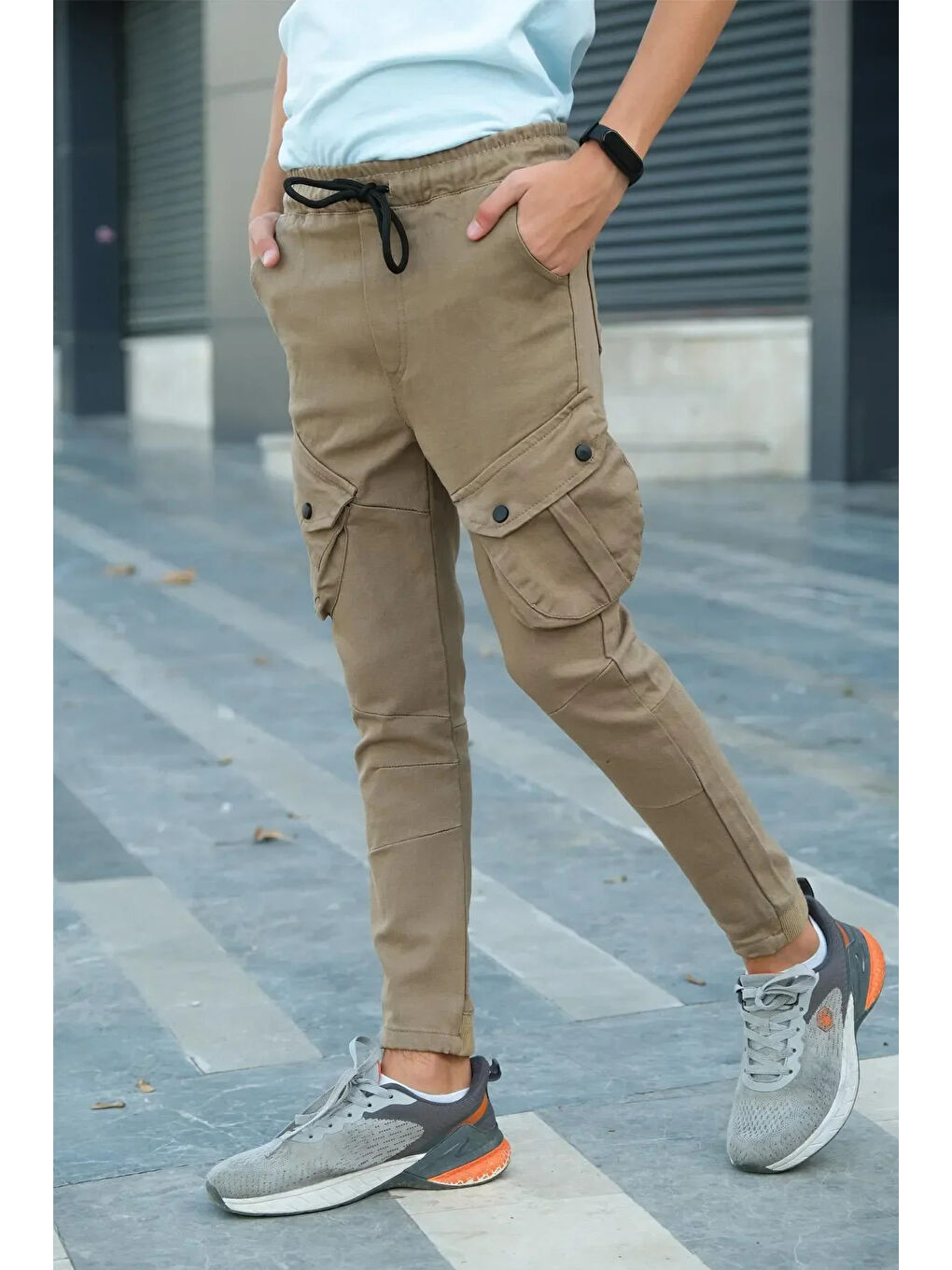 Bej Erkek Çocuk Kargo Cepli Kanvas Pantolon PNT5131Y-1