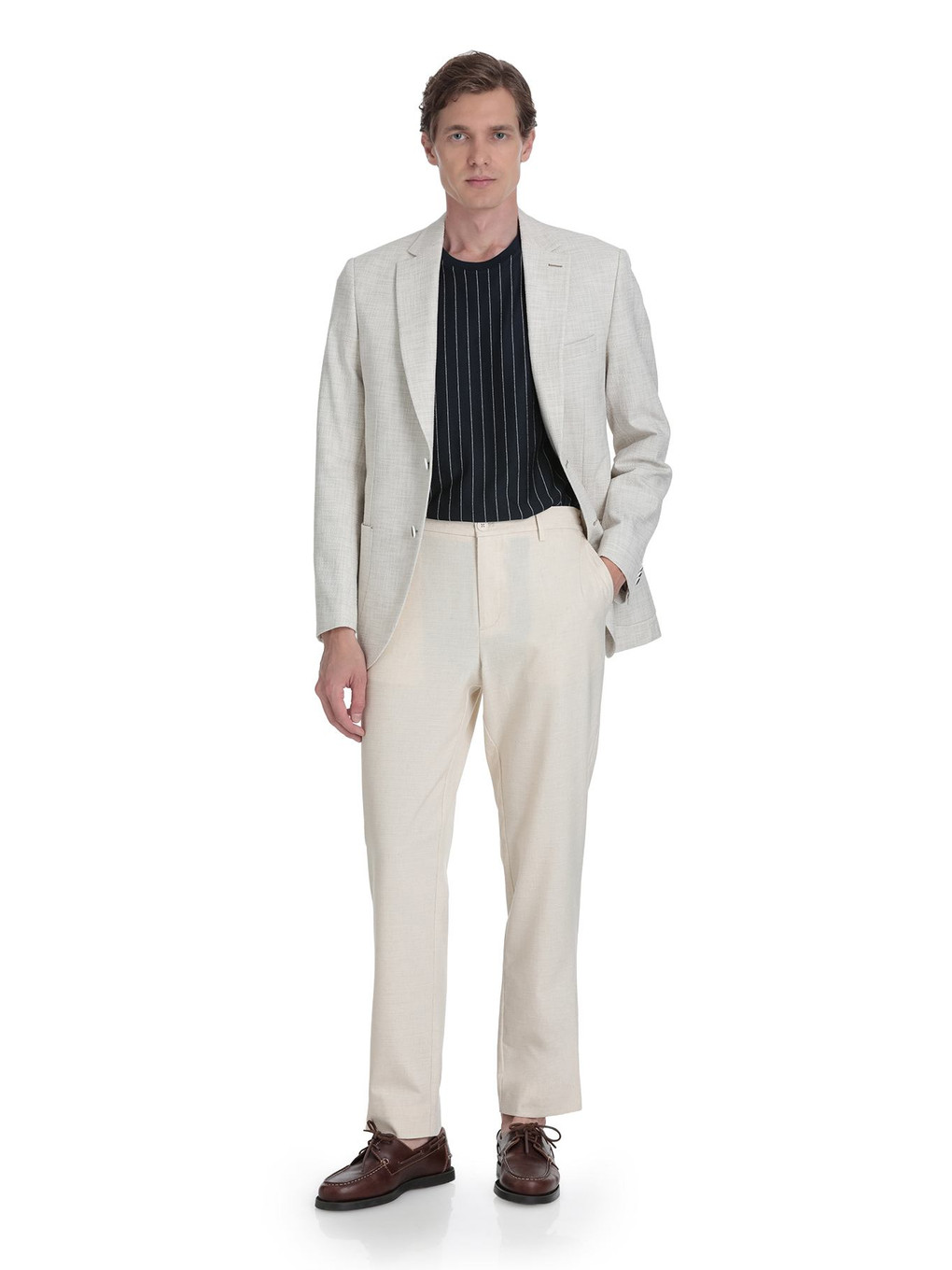 Bej Slim Fit Mono Yaka Casual Ceket-1