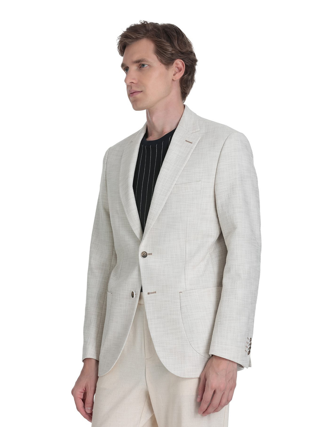 Bej Slim Fit Mono Yaka Casual Ceket-2