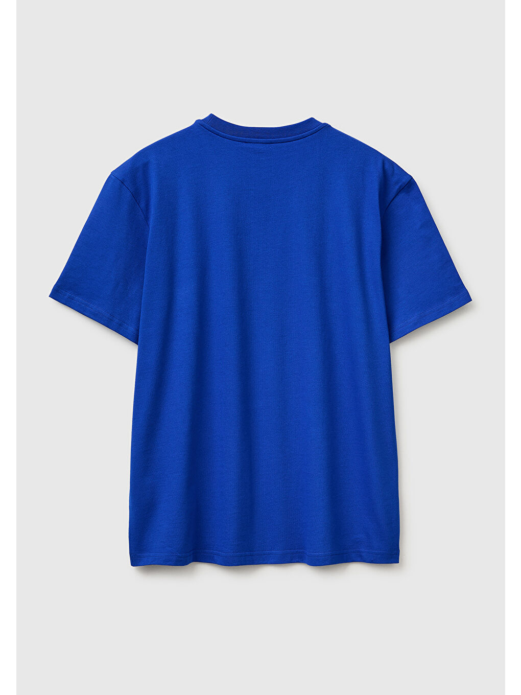 Erkek Saks Mavi %100 Pamuk Logolu Bisiklet Yaka T-Shirt-1