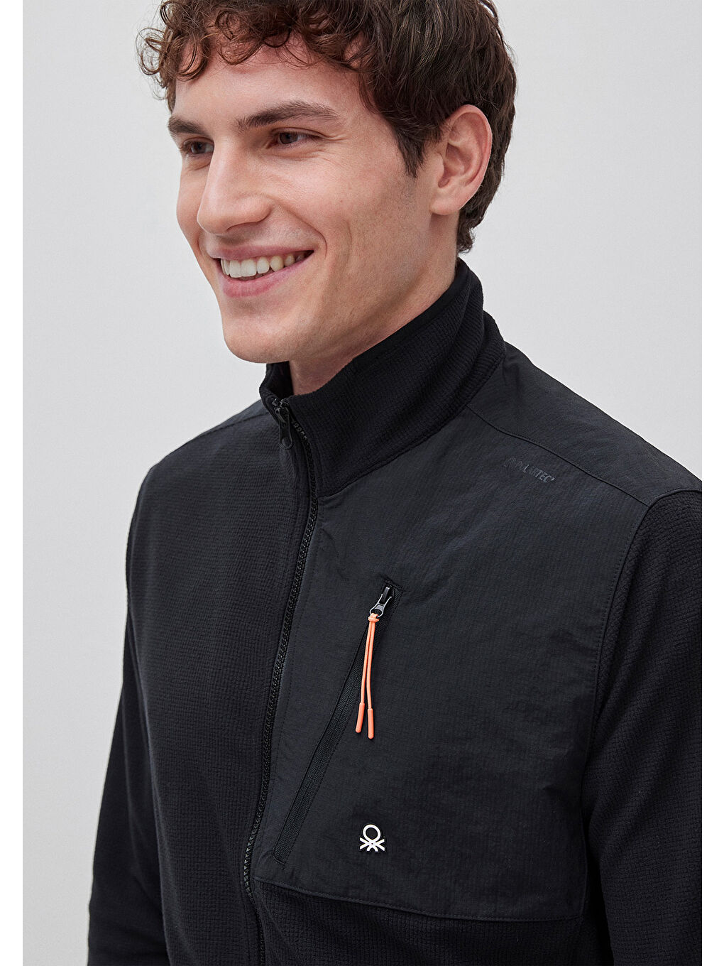 Erkek Siyah  Deri Detaylı Logolu Fermuarlı Sweatshirt-3