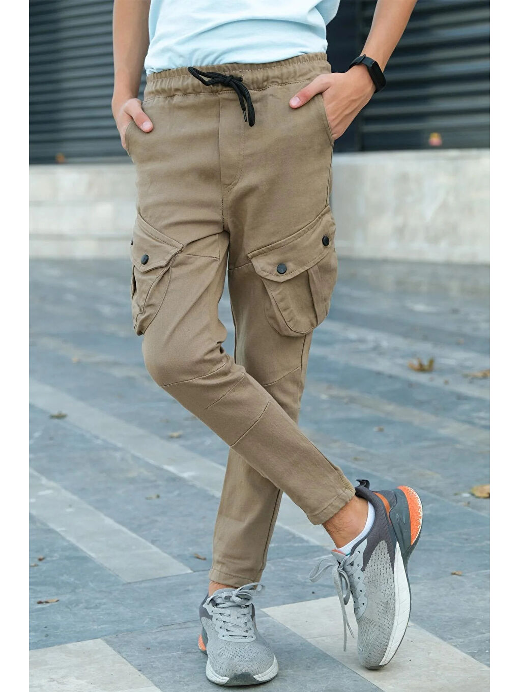 Bej Erkek Çocuk Kargo Cepli Kanvas Pantolon PNT5131Y-3