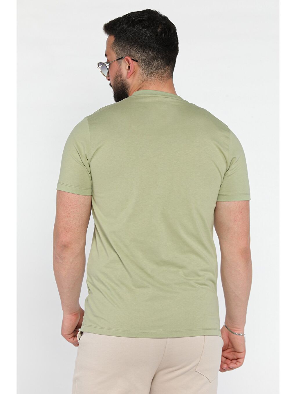 Haki Bisiklet Yaka Ön Baskılı Erkek Tişört-2