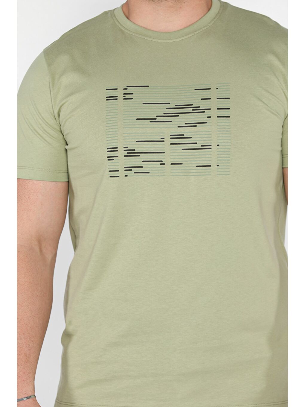 Haki Bisiklet Yaka Ön Baskılı Erkek Tişört-3