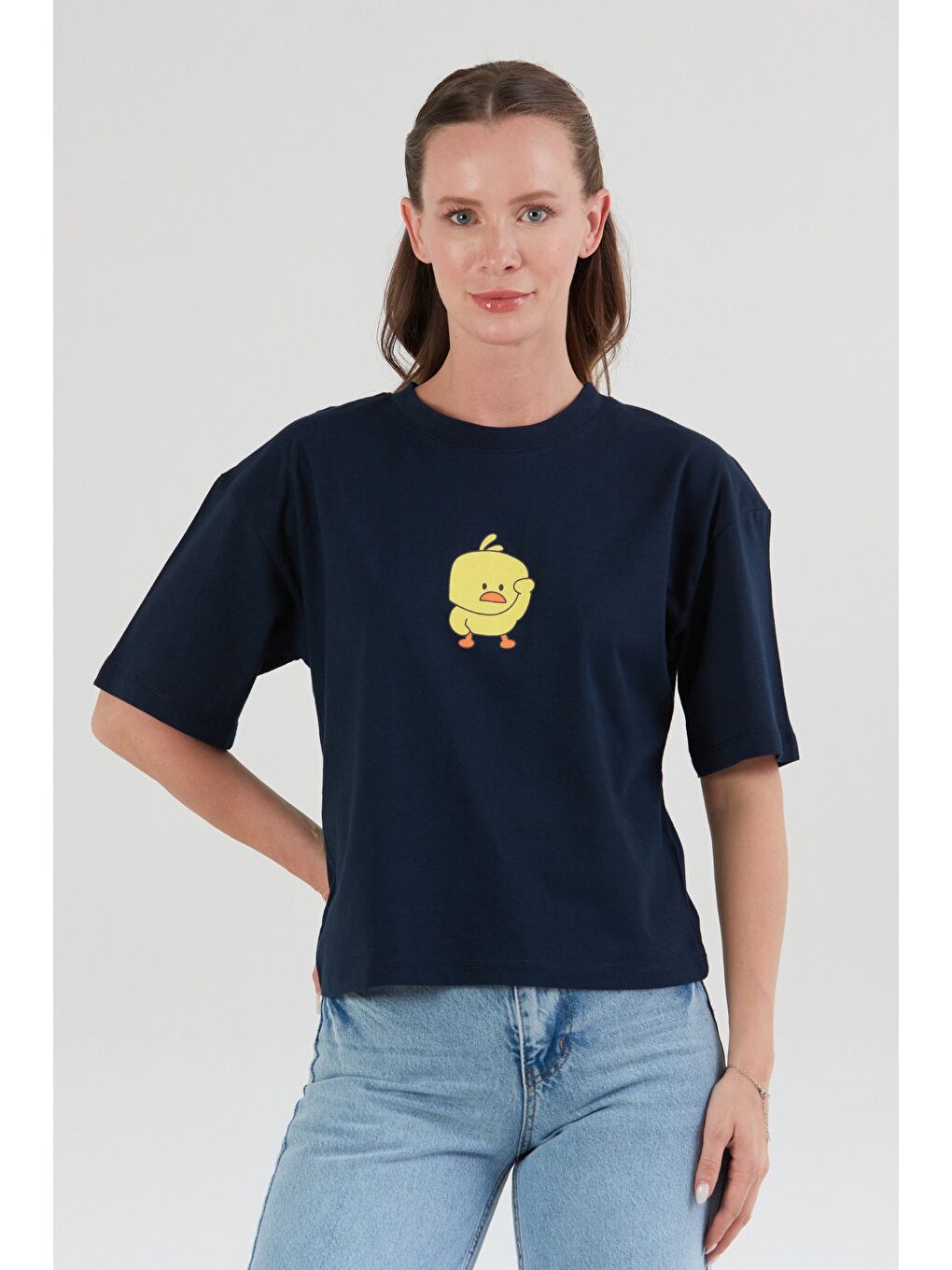 Lacivert Civciv Baskılı Kısa Kol Tişört