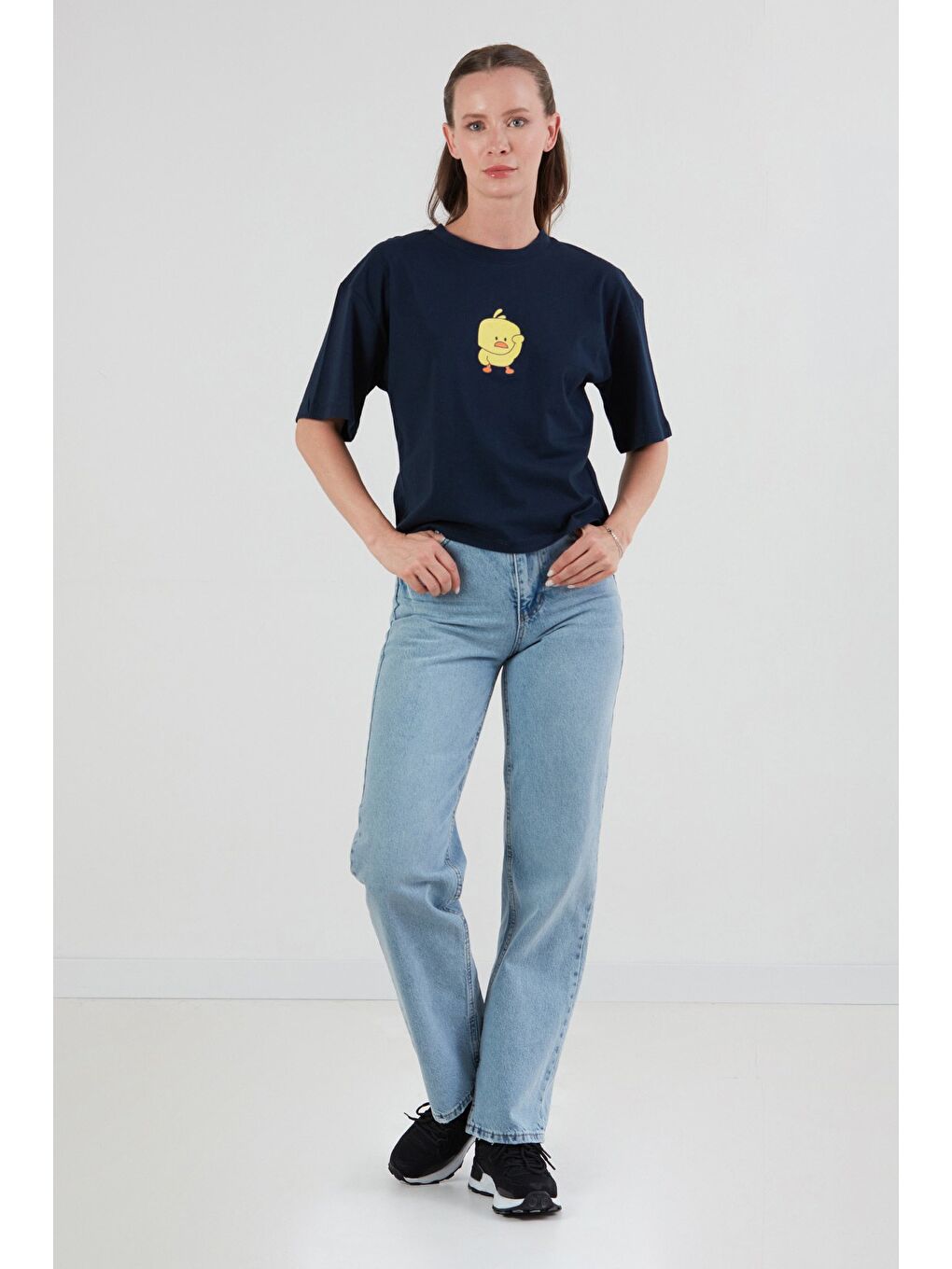 Lacivert Civciv Baskılı Kısa Kol Tişört-1