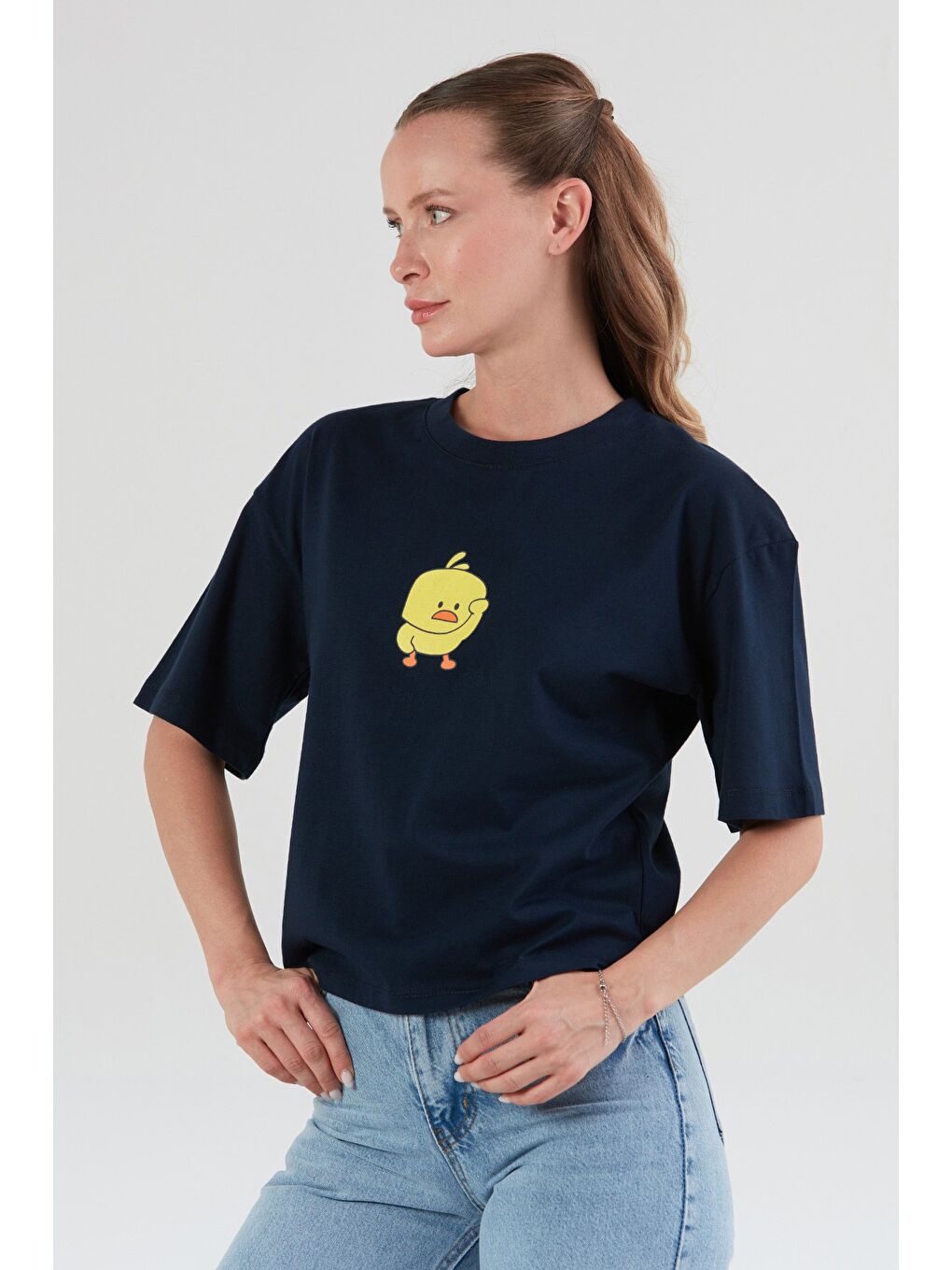 Lacivert Civciv Baskılı Kısa Kol Tişört-2