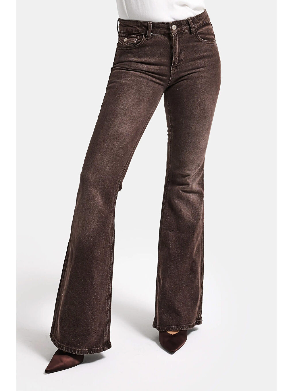 Kadın Kahverengi 2s6-16 SLN05 Mid Rise Flare Fit Esnek Kumaş Denim Jean