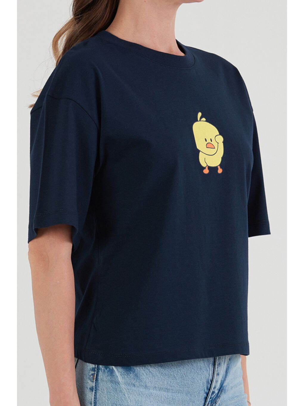 Lacivert Civciv Baskılı Kısa Kol Tişört-4