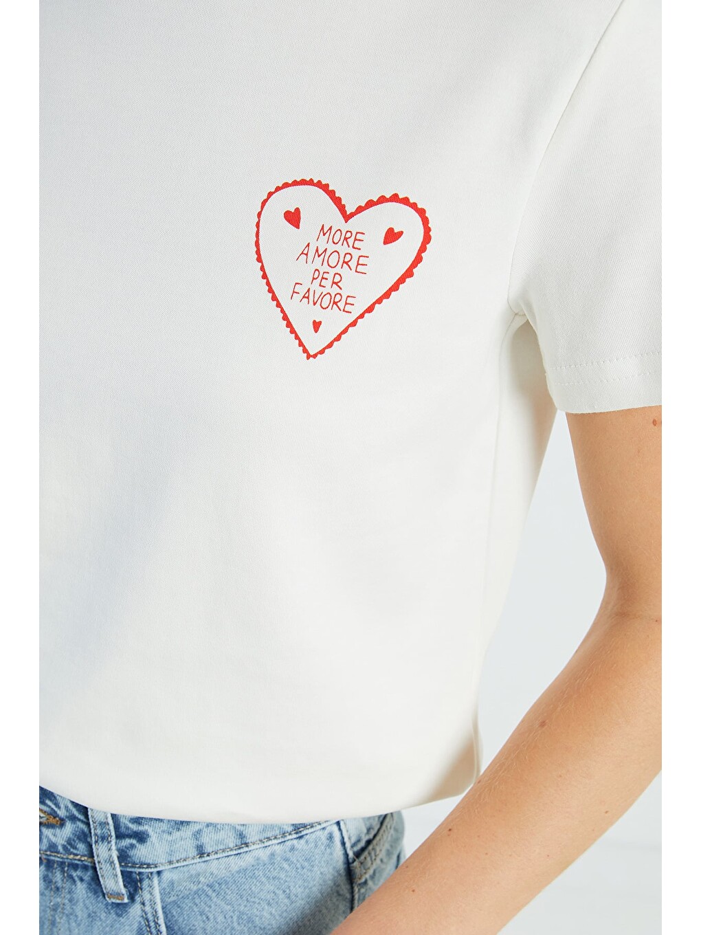 Ekru More Amore Per Favore Baskılı Tişört-3