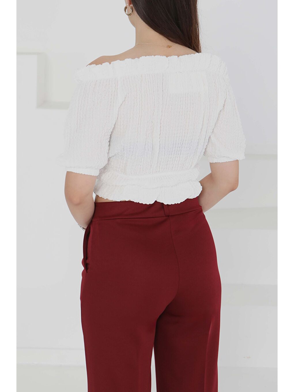 Buffle Büzgülü Crop Beyaz - 27485-3