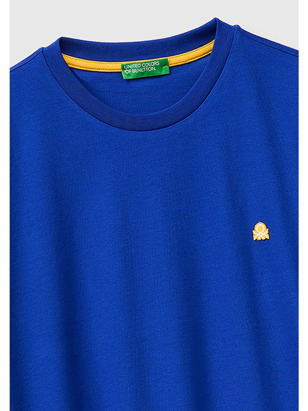 Erkek Saks Mavi %100 Pamuk Logolu Bisiklet Yaka T-Shirt-2