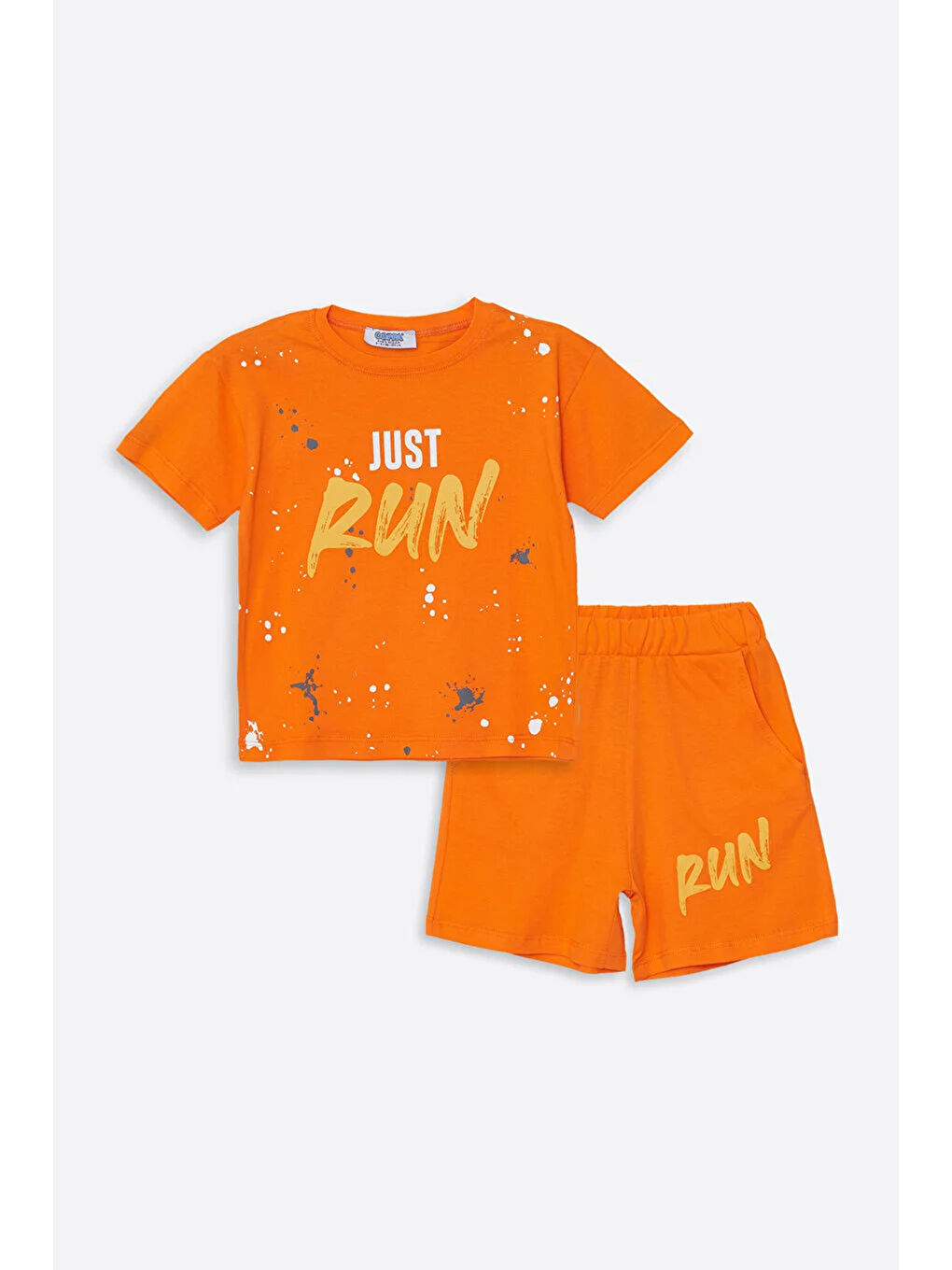 Turuncu Run Baskılı Penye Şort- T-shirt Erkek Takım