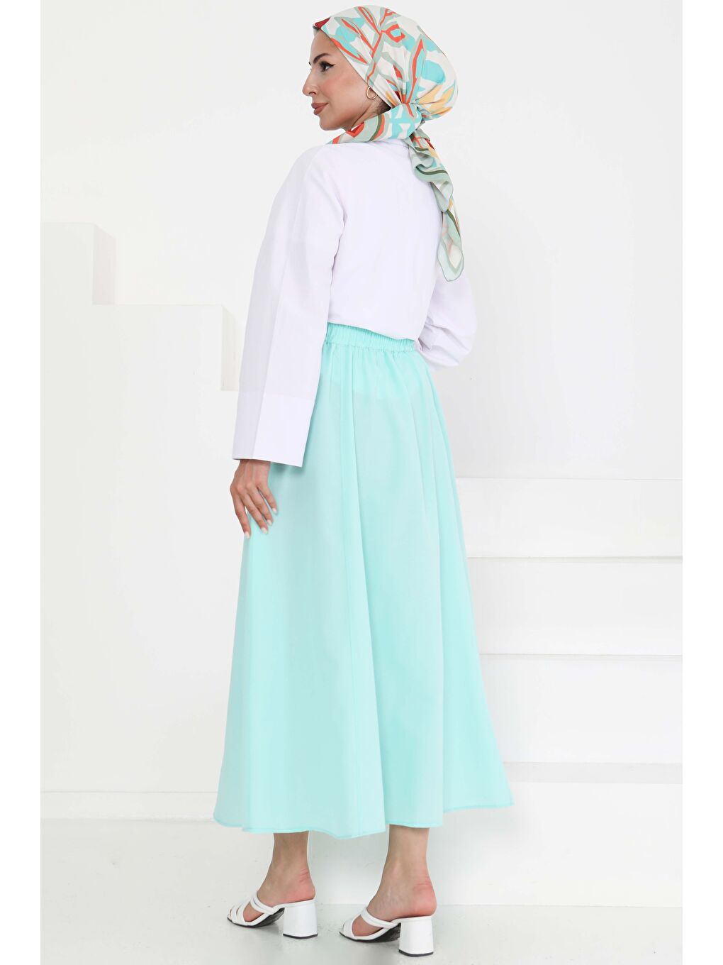Turkuaz Cepli Keten Etek Su Yeşili - 27294-3