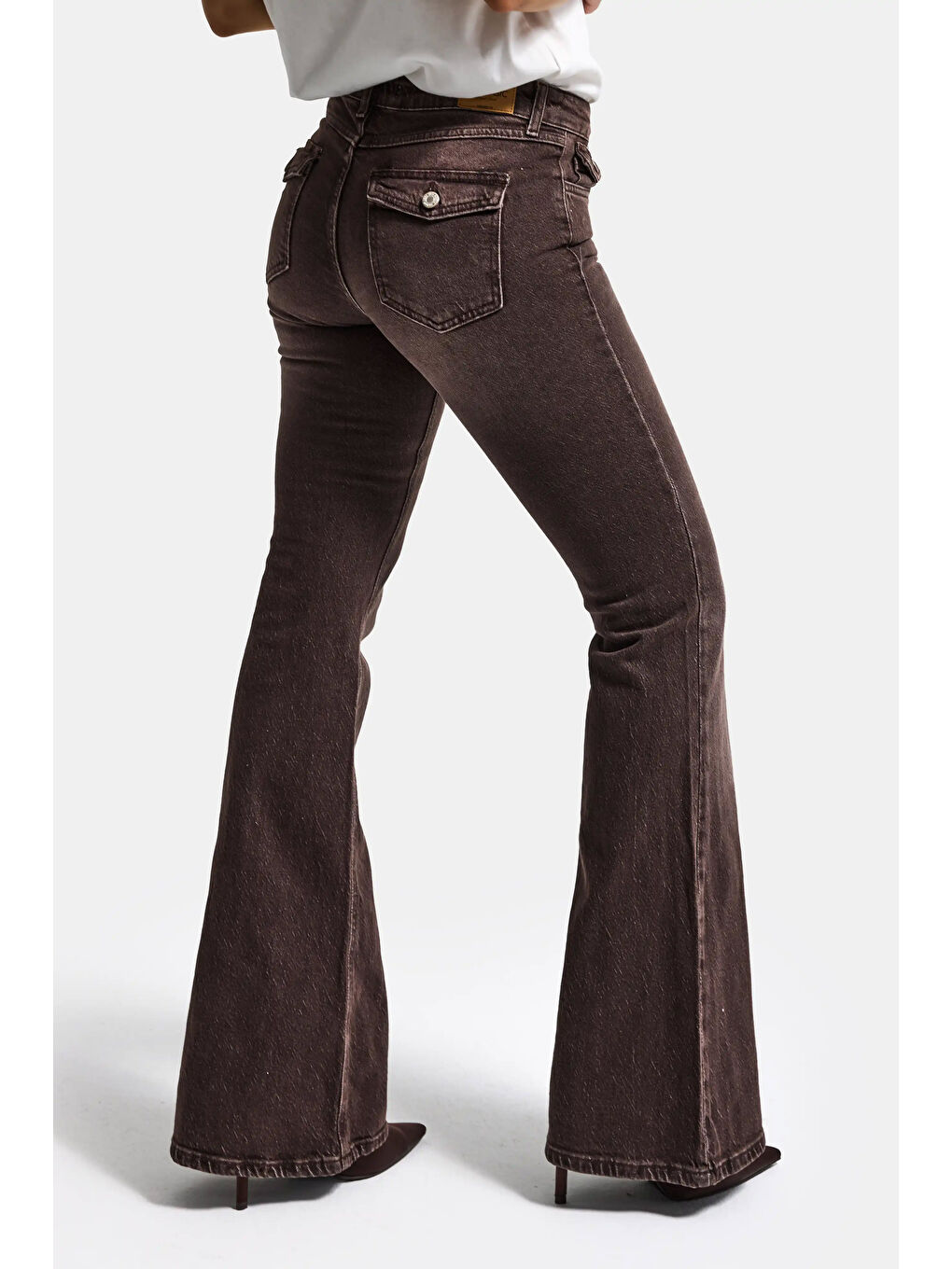 Kadın Kahverengi 2s6-16 SLN05 Mid Rise Flare Fit Esnek Kumaş Denim Jean-1