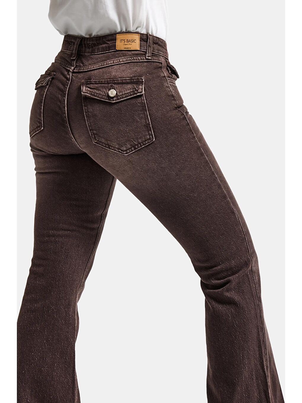 Kadın Kahverengi 2s6-16 SLN05 Mid Rise Flare Fit Esnek Kumaş Denim Jean-2