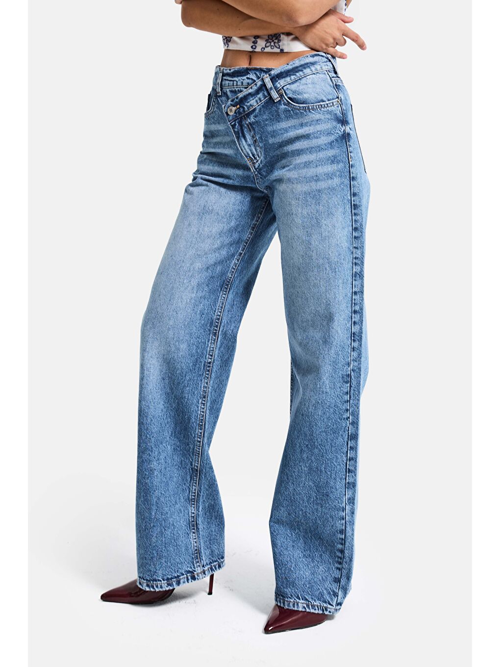 Mavi Kadın Jean Rengi 4s6-4 Straight Fit Yüksek Bel Tasarım Denim Jean