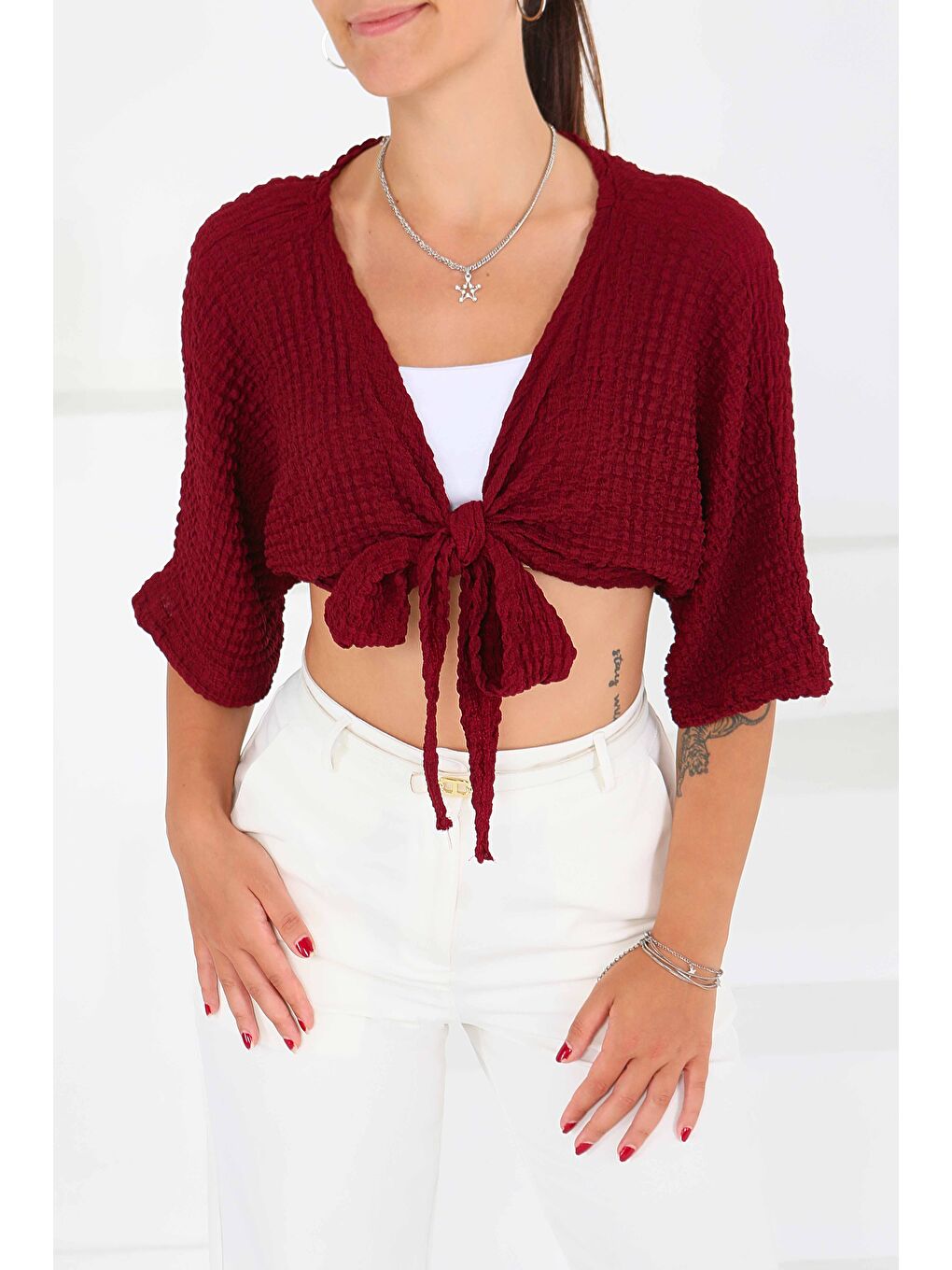 Bağlamalı Bluz Bordo - 27539-1