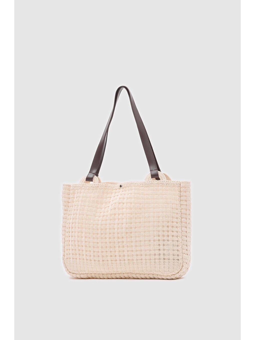 Ekru Fabri Big Size Makrome Omuz Çantası Krem-3