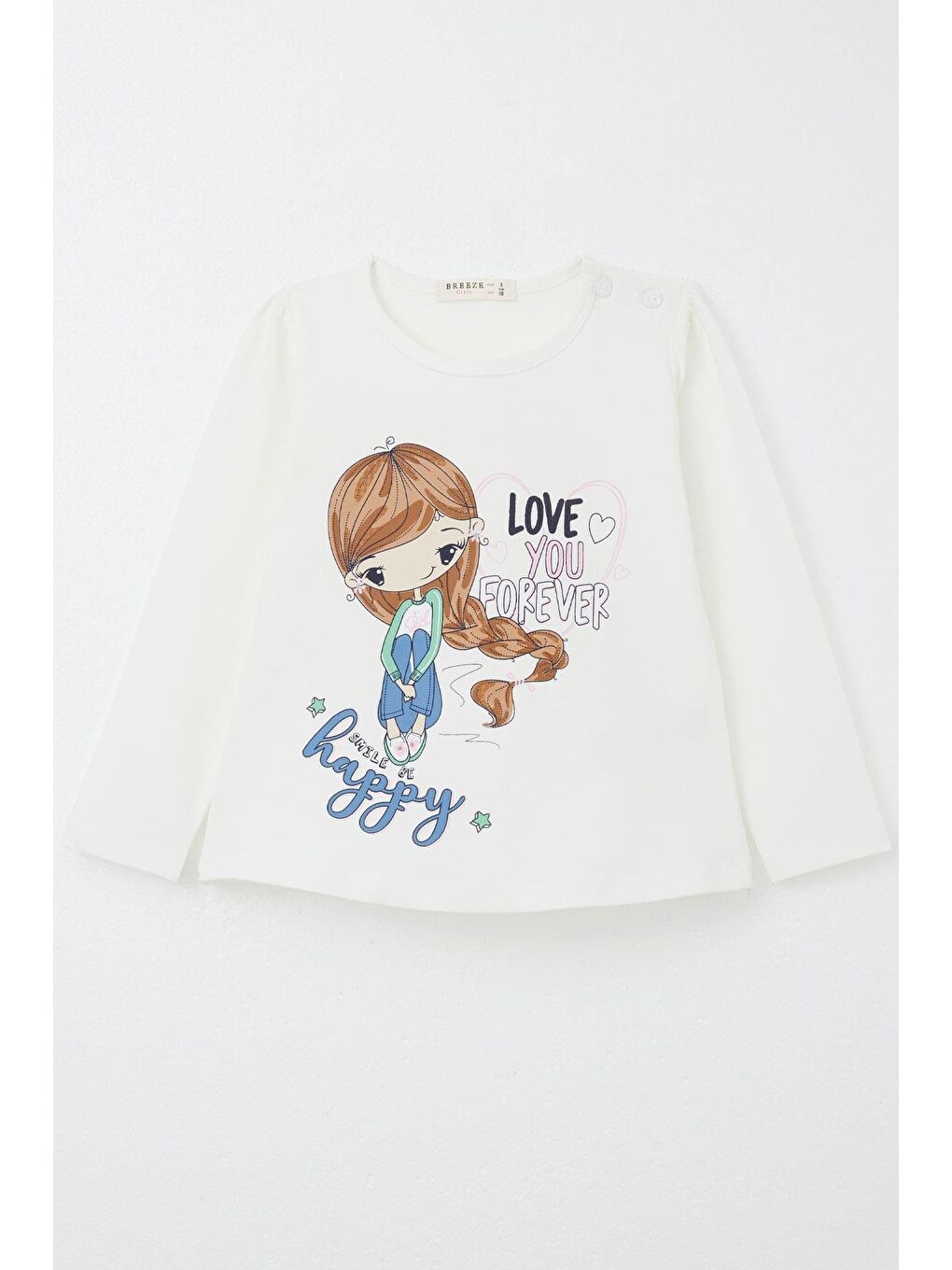 Kız Çocuk Uzun Kollu Tişört Sevgi Temalı Kız Baskılı Ekru (1.5-5 Yaş)