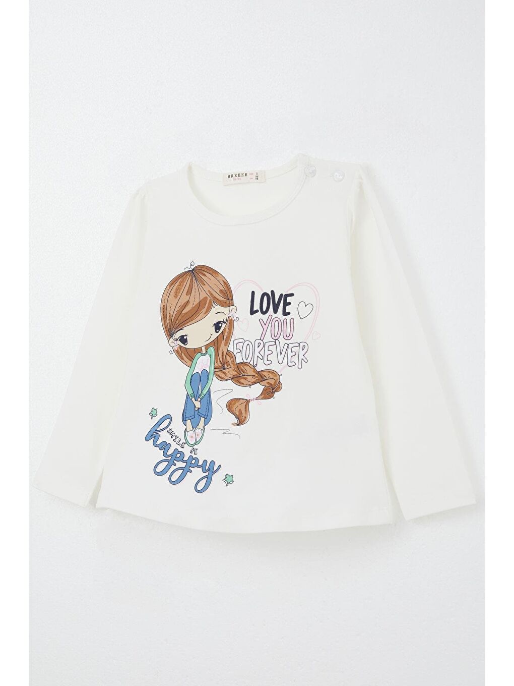 Kız Çocuk Uzun Kollu Tişört Sevgi Temalı Kız Baskılı Ekru (1.5-5 Yaş)-2