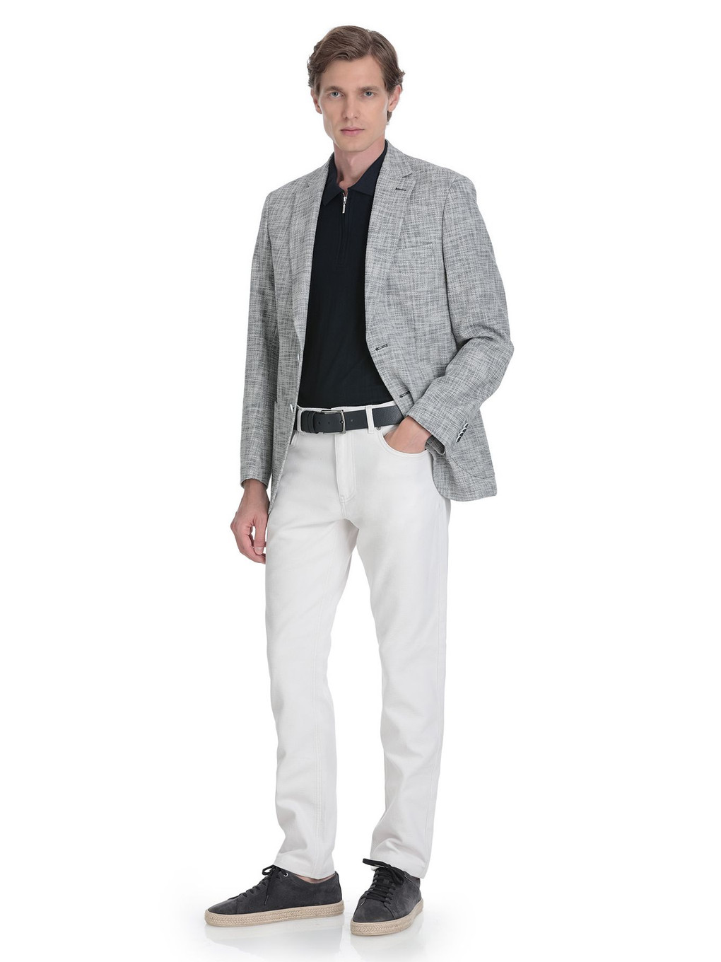 Lacivert Slim Fit Mono Yaka Casual Ceket-1