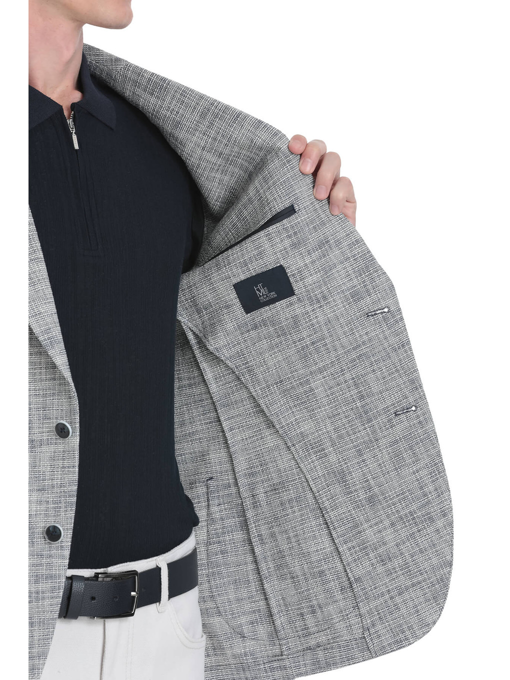 Lacivert Slim Fit Mono Yaka Casual Ceket-2