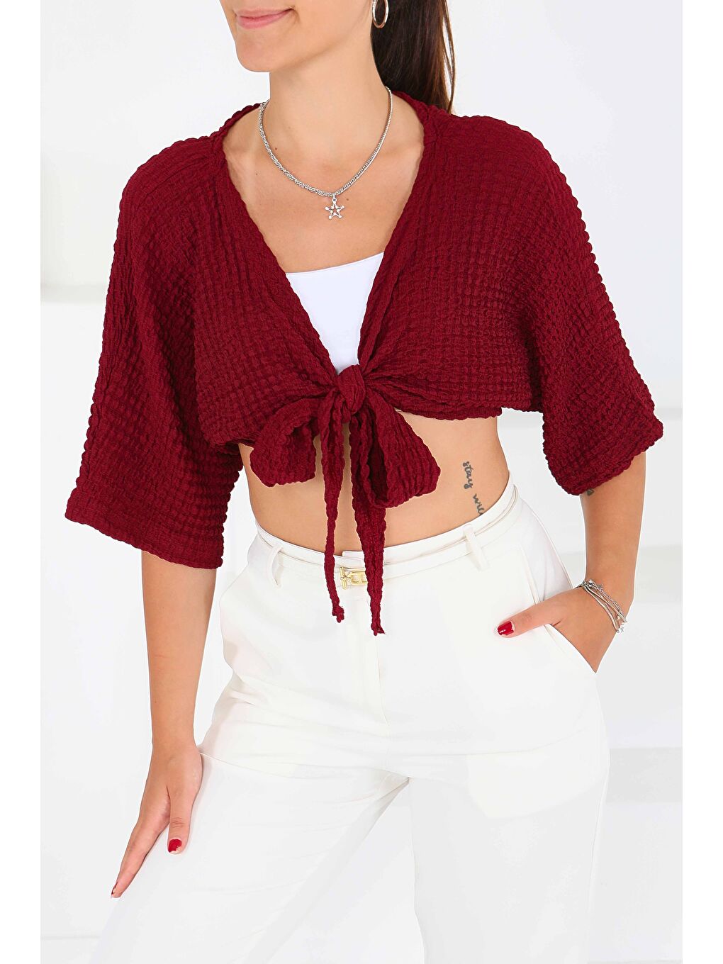 Bağlamalı Bluz Bordo - 27539-2
