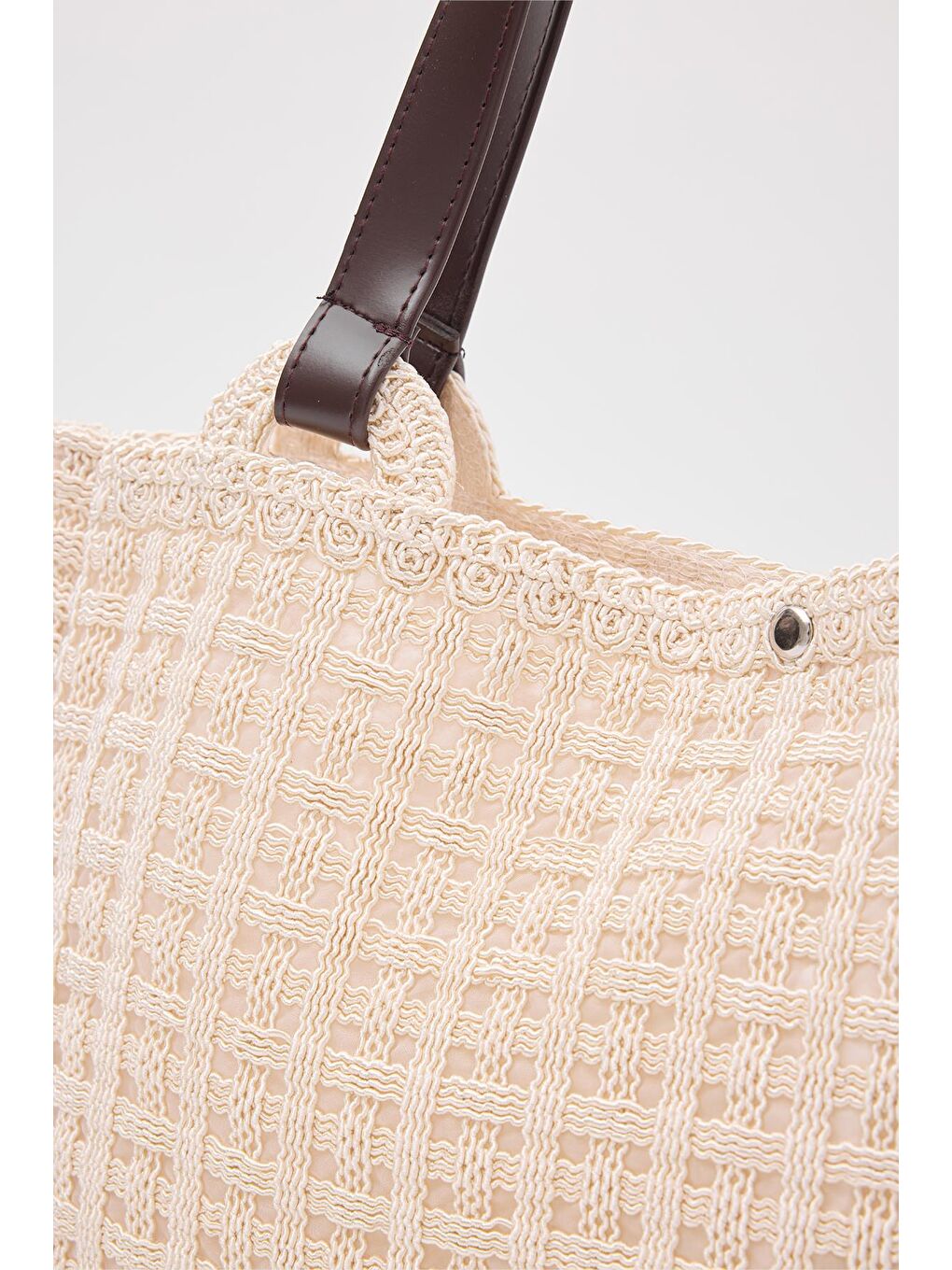 Ekru Fabri Big Size Makrome Omuz Çantası Krem-5