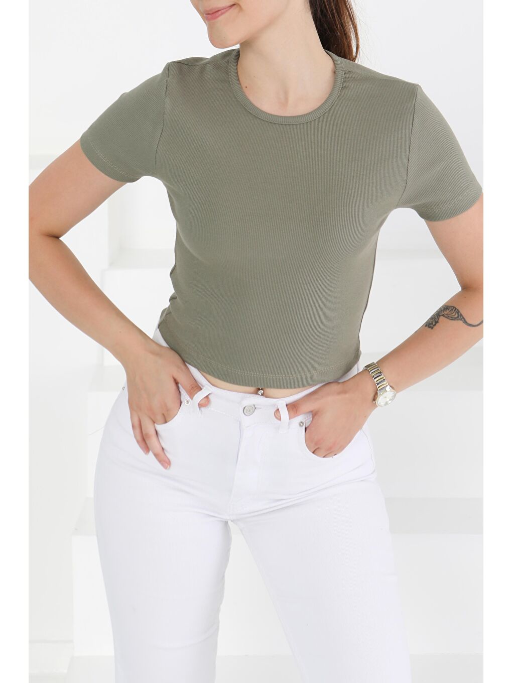 Kısa Kollu Body Haki - 27418-1