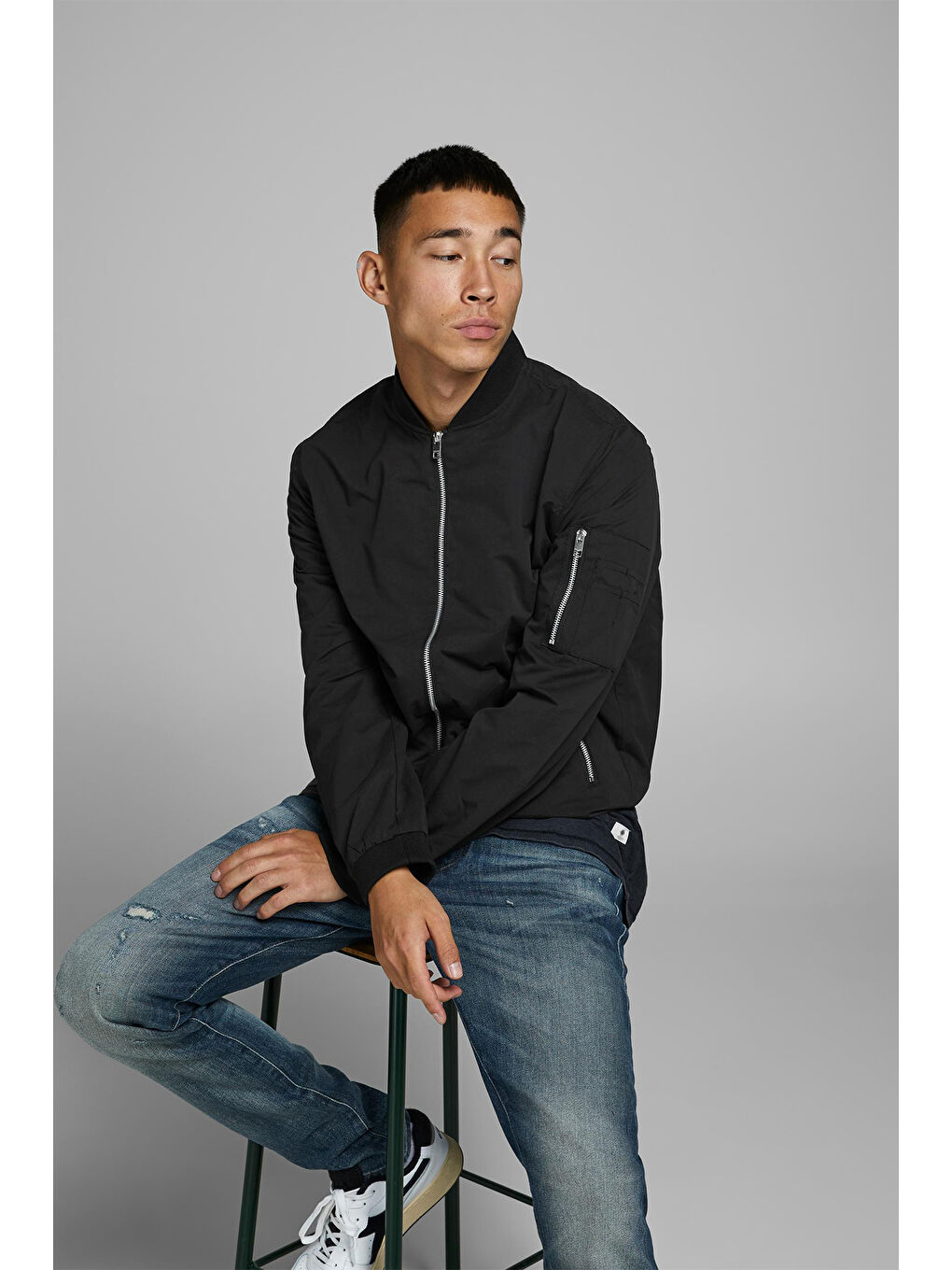 Jack & Jones Siyah Jjerush Fermuarlı Suya Dayanıklı Bomber Erkek Ceket 12165203