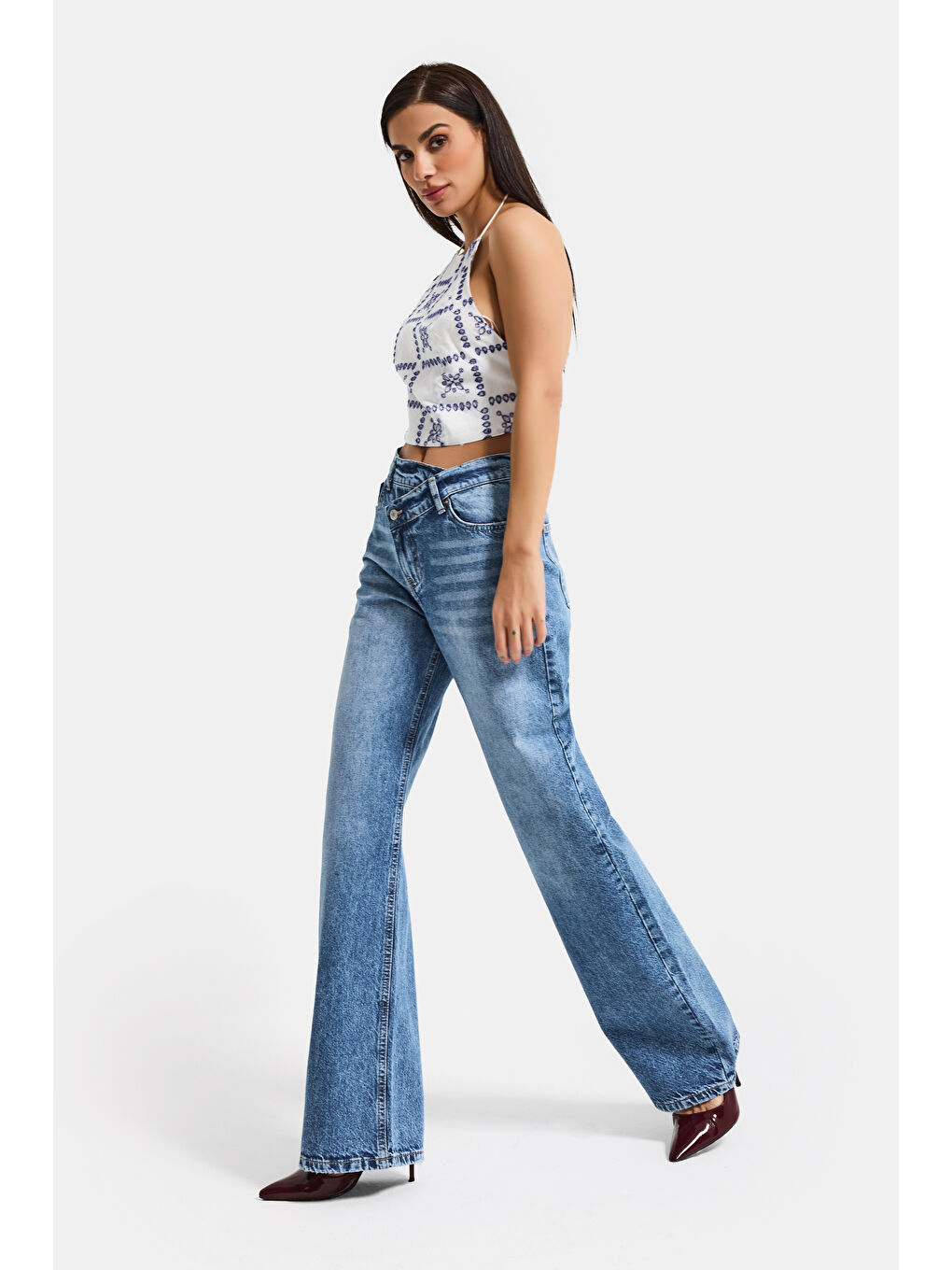 Mavi Kadın Jean Rengi 4s6-4 Straight Fit Yüksek Bel Tasarım Denim Jean-2