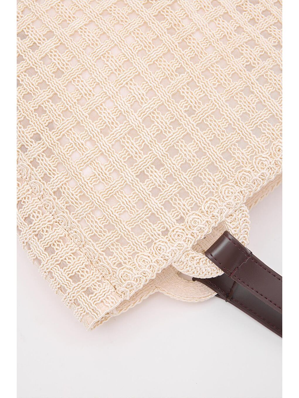 Ekru Fabri Big Size Makrome Omuz Çantası Krem-6