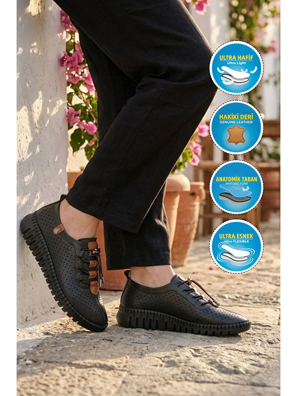 Siyah Hakiki Deri Anatomik Kadın Casual Ayakkabı Z833 Z-2