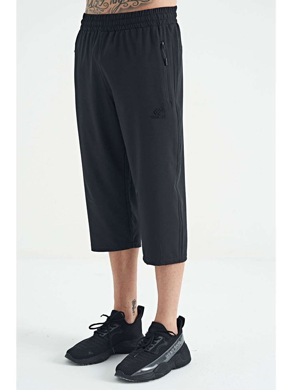 Antrasit Bağcıklı Standart Kalıp Fermuar Cepli Aktif Spor Erkek Kapri - 83096-1