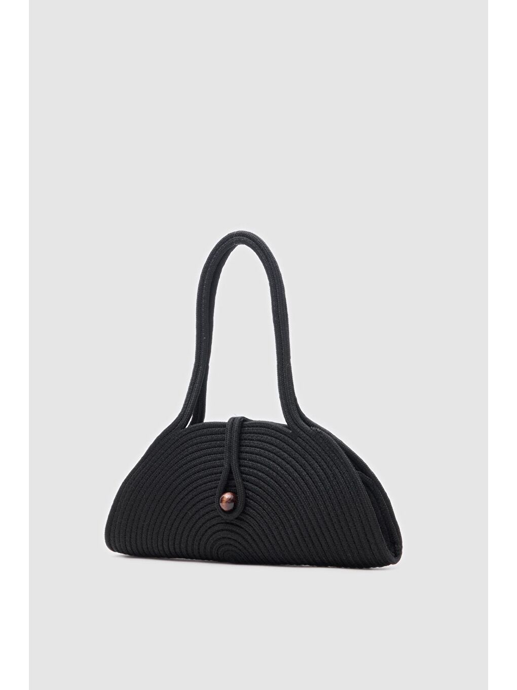 Paper Düğmeli Handmade Hasır Omuz Çantası Siyah-4