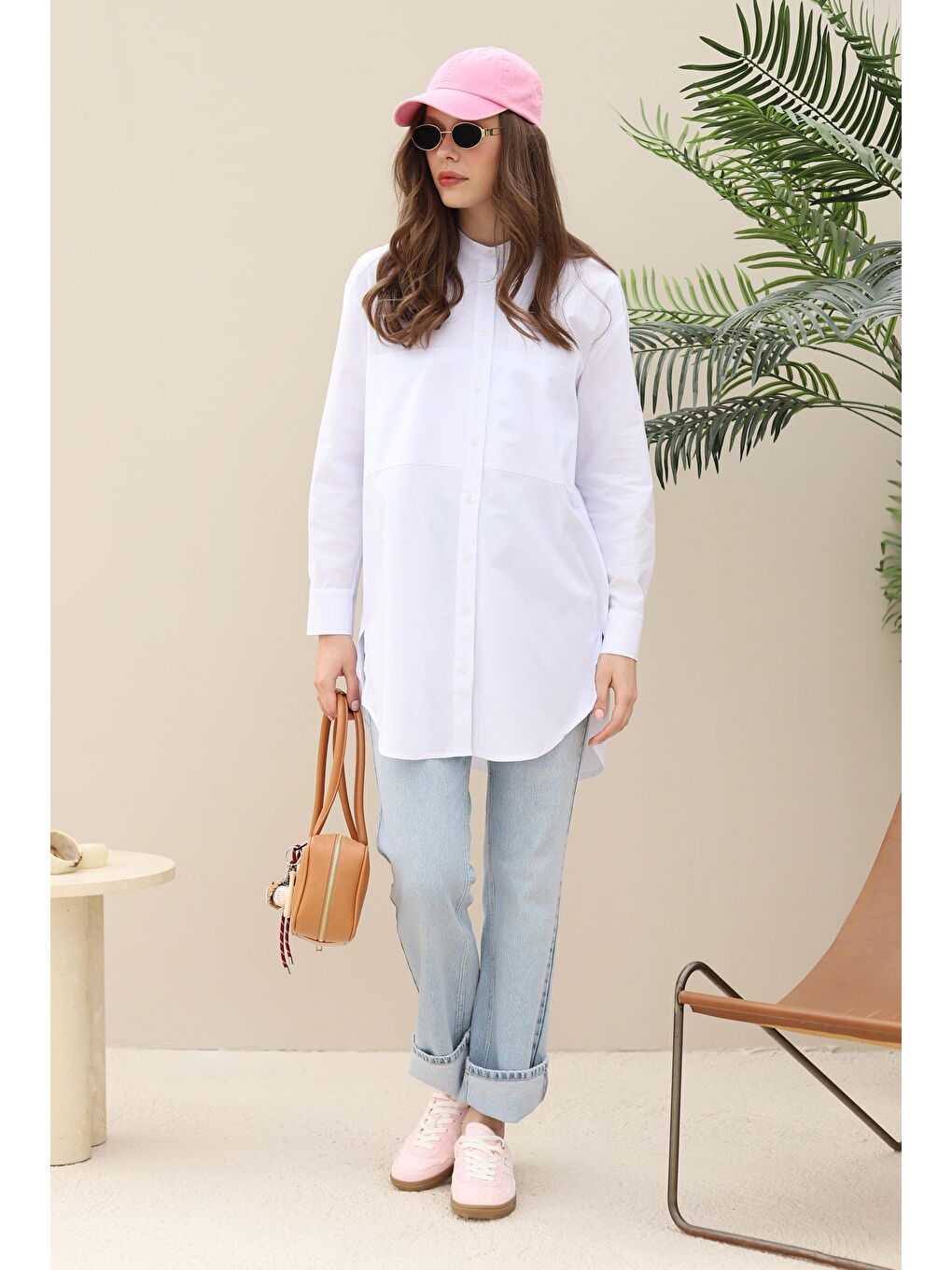 Poplin Cepli Gömlek Beyaz
