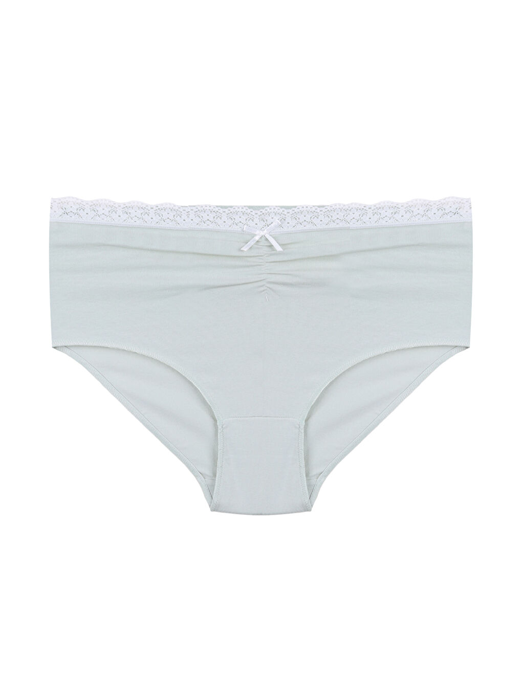 Yeşil Kadın Ön Bel Dantelli Büzgülü ve Fiyonk Detaylı Lastikli 3'lü Külot-1