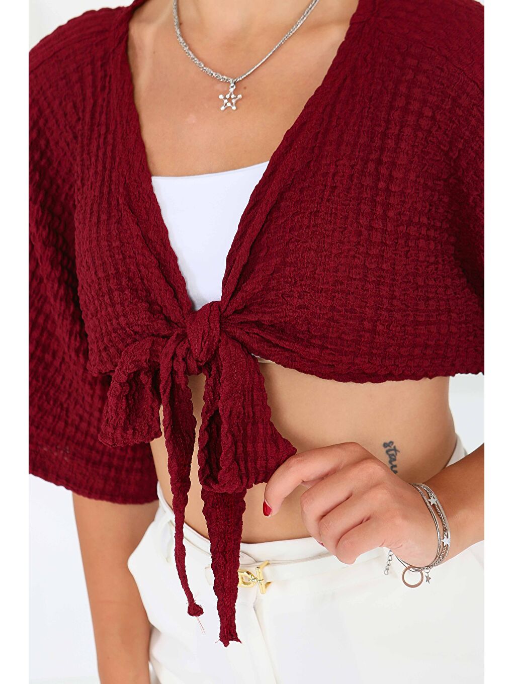 Bağlamalı Bluz Bordo - 27539-3
