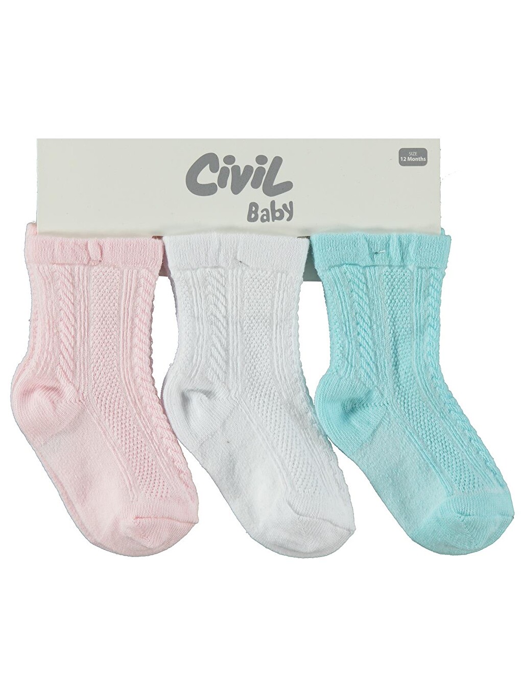Beyaz Baby Jakarlı Basic 3'lü 6-18 Ay Bebek Kız Çorap Set - Standart