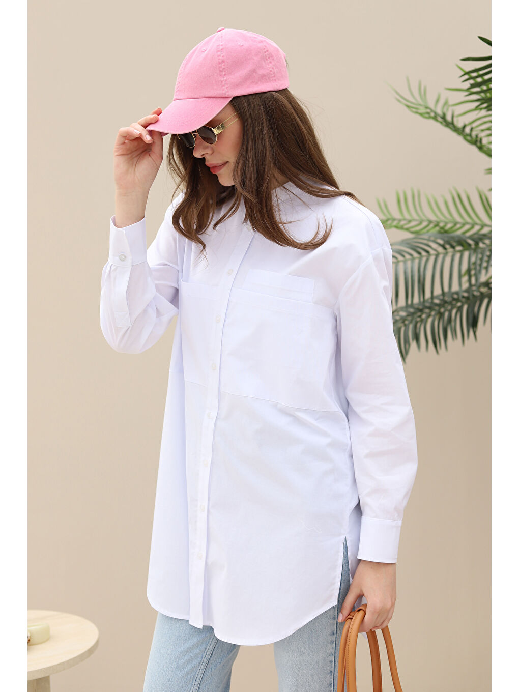 Poplin Cepli Gömlek Beyaz-1