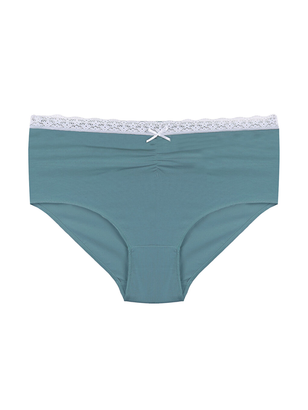 Yeşil Kadın Ön Bel Dantelli Büzgülü ve Fiyonk Detaylı Lastikli 3'lü Külot-2