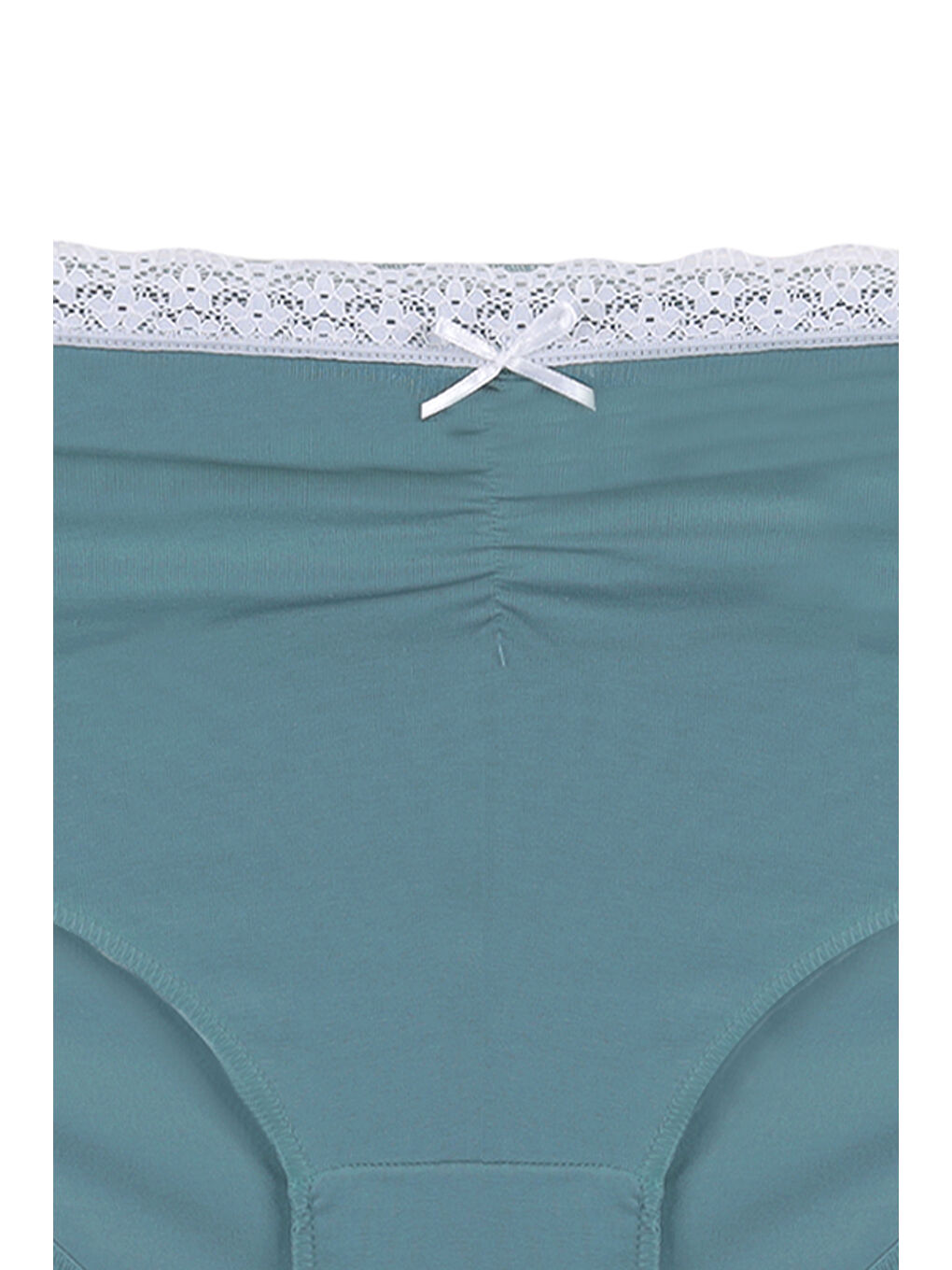 Yeşil Kadın Ön Bel Dantelli Büzgülü ve Fiyonk Detaylı Lastikli 3'lü Külot-4